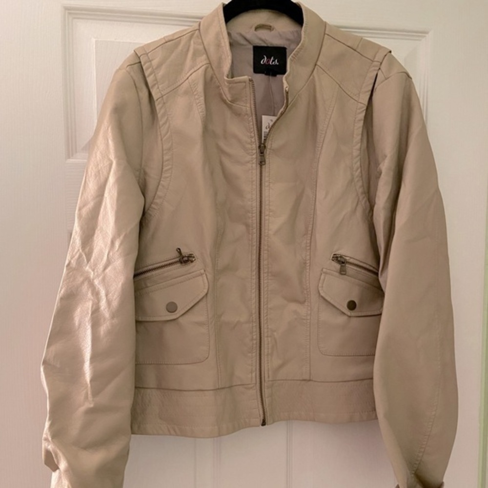 Moto Cream Faux Soft Leather Zipper Crop Jacket XL